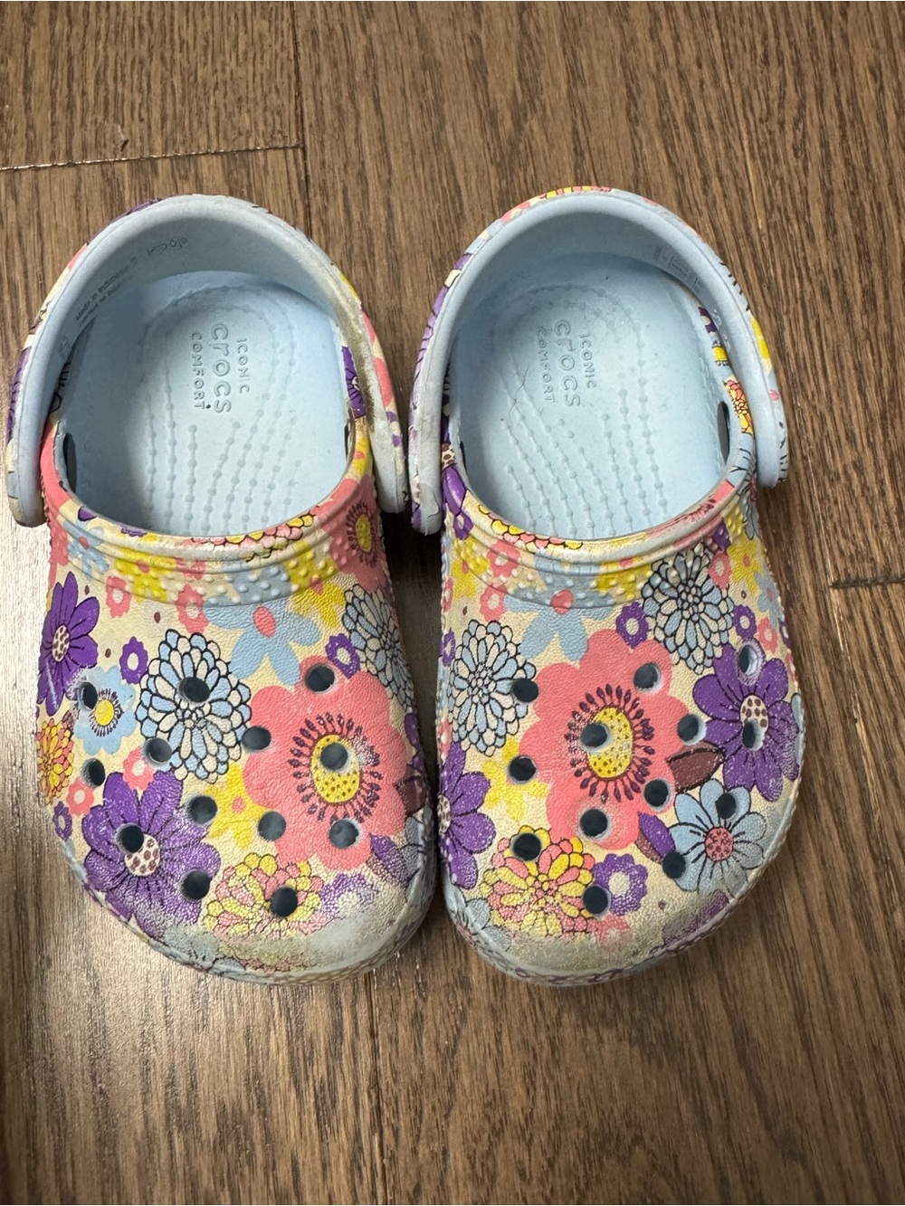 CROCS Kids Floral Clogs - Pink Purple Yellow Blue Cream